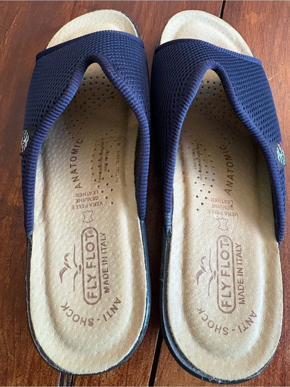 Fly Flot Italy Anti-Sock Women's Navy Open-Toe Wedge Slides 7.5 New / Display